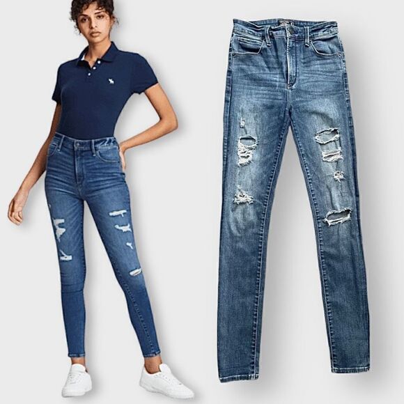 Abercrombie & Fitch Destroyed Simone High Rise Super Skinny Jeans Sz 26 - Picture 1 of 9